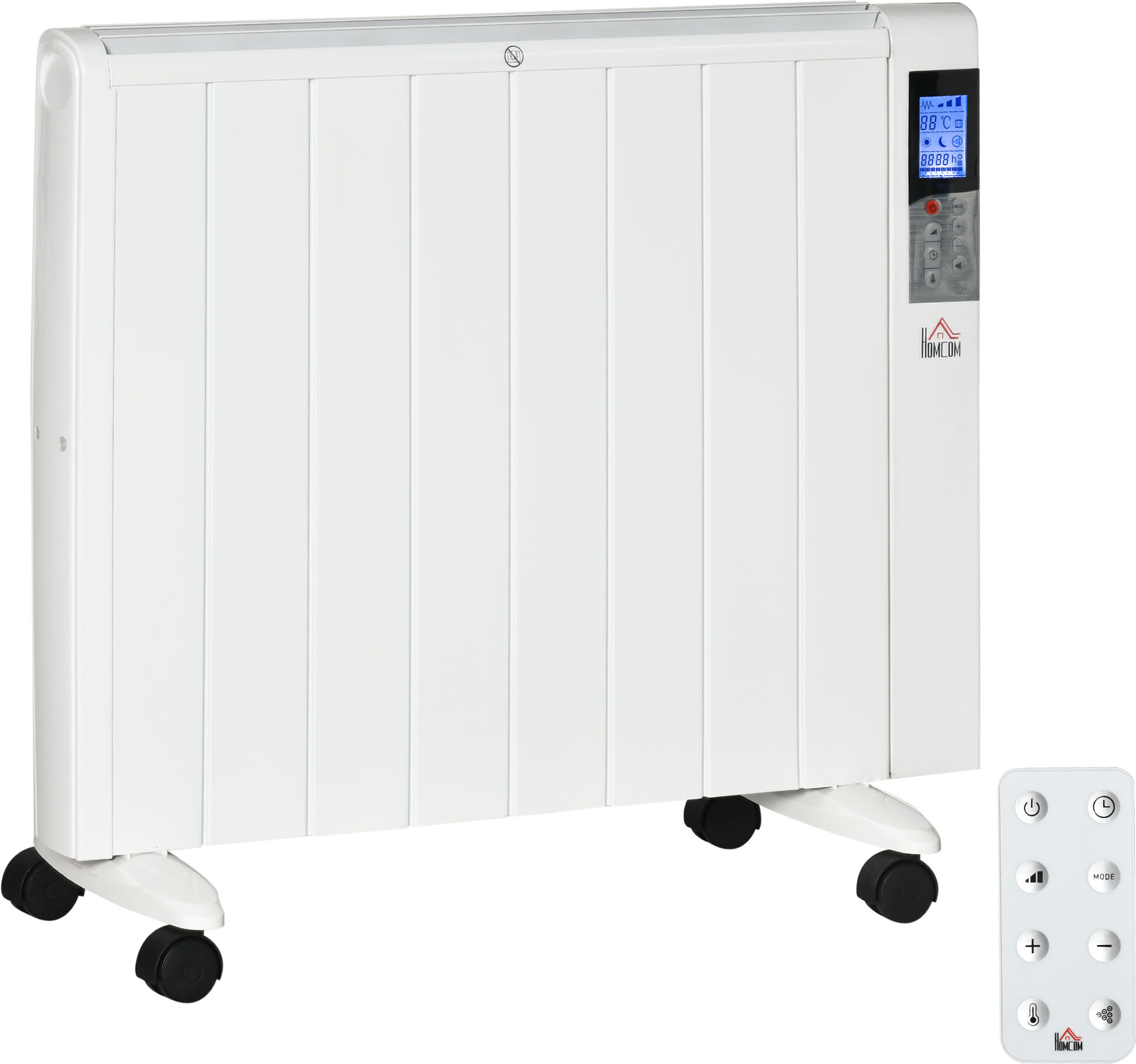 homcom stufetta elettrica portatile da 1000/2000w con timer e impostazioni di calore per stanze max 15 m², 75x31x66.5 cm, bianco