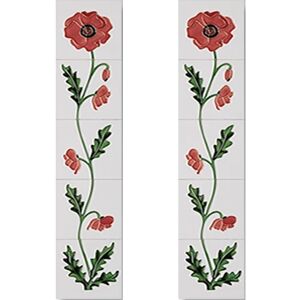 Cast Tec Field Poppy Red and Ivory Fireplace Tiles