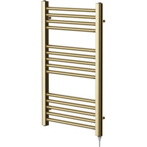 Brushed Brass 800mm x 500mm Straight Electric Heated Towel Rail - Brushed Brass - Colore