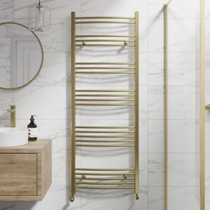 Brushed Brass Curved Heated Towel Rail Bathroom Radiator Designer 1600 x 600mm - Gold - Duratherm