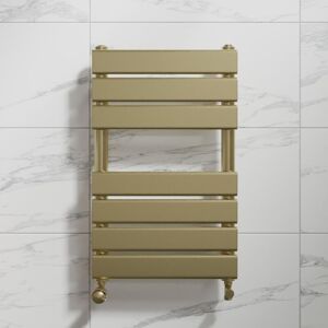 Brushed Brass Flat Panel Heated Towel Rail Bathroom Radiator 650 x 400mm - Gold - Duratherm