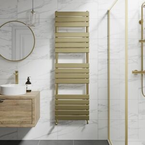 Brushed Brass Flat Panel Heated Towel Rail Bathroom Radiator 1600 x 500mm - Gold - Duratherm