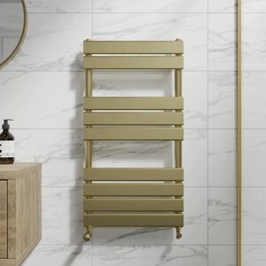 Duratherm Brushed Brass Flat Panel Heated Towel Rail Bathroom Radiator 950 x 500mm - Gold