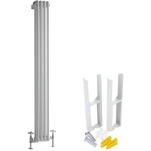 Windsor - Traditional White Cast Iron Style Vertical Double Column Radiator with Feet - 1500mm x 200mm - Milano