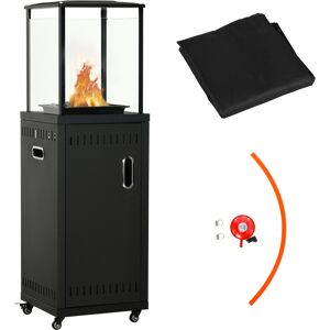 Outsunny 9KW Gas Patio Heater with Lava Rocks, Freestanding Heater Real Flame Propane Heater with Wheels, Dust Cover, Regulator and Hose