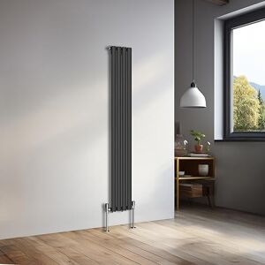 NRG 1600x236mm Vertical Oval Single Panel Heater Column Radiator Central Heating Radiators Designer Tall Radiators Black