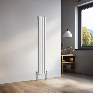 NRG 1600x236mm Vertical Oval Single Panel Heater Column Radiator Central Heating Radiators Designer Tall Radiators Gloss White