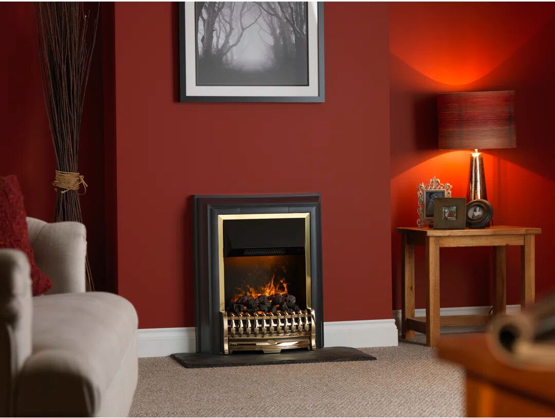 Dimplex Bramdean Optimyst Free Standing Fire, Brass and Black Electric Fire With 2kW Heater yellow 67.0 H x 56.6 W x 21.7 D cm