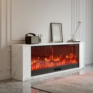 Homary 70.9" Modern White Glass Electric Fireplace TV Stand with Remote Control Temperature Adjustable