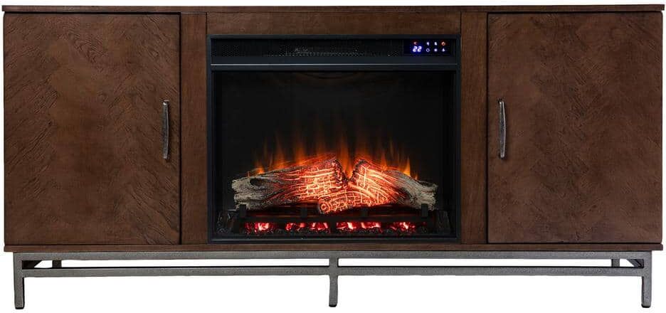 Southern Enterprises Oliver 60 in. Media Storage Electric Fireplace in Brown