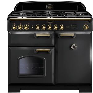 Rangemaster CDL100DFFCB/B 100cm Classic Deluxe Dual Fuel Range Cooker-Charcoal Black/Brass