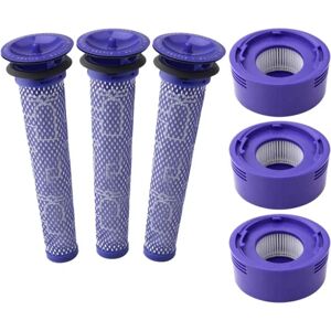 6-pack vakuumfilterudskiftningssæt til Dyson V7, V8 Animal og V8 Absolute Cordless Vacuum, 3-polet filter, 3 forfilter, erstatter del