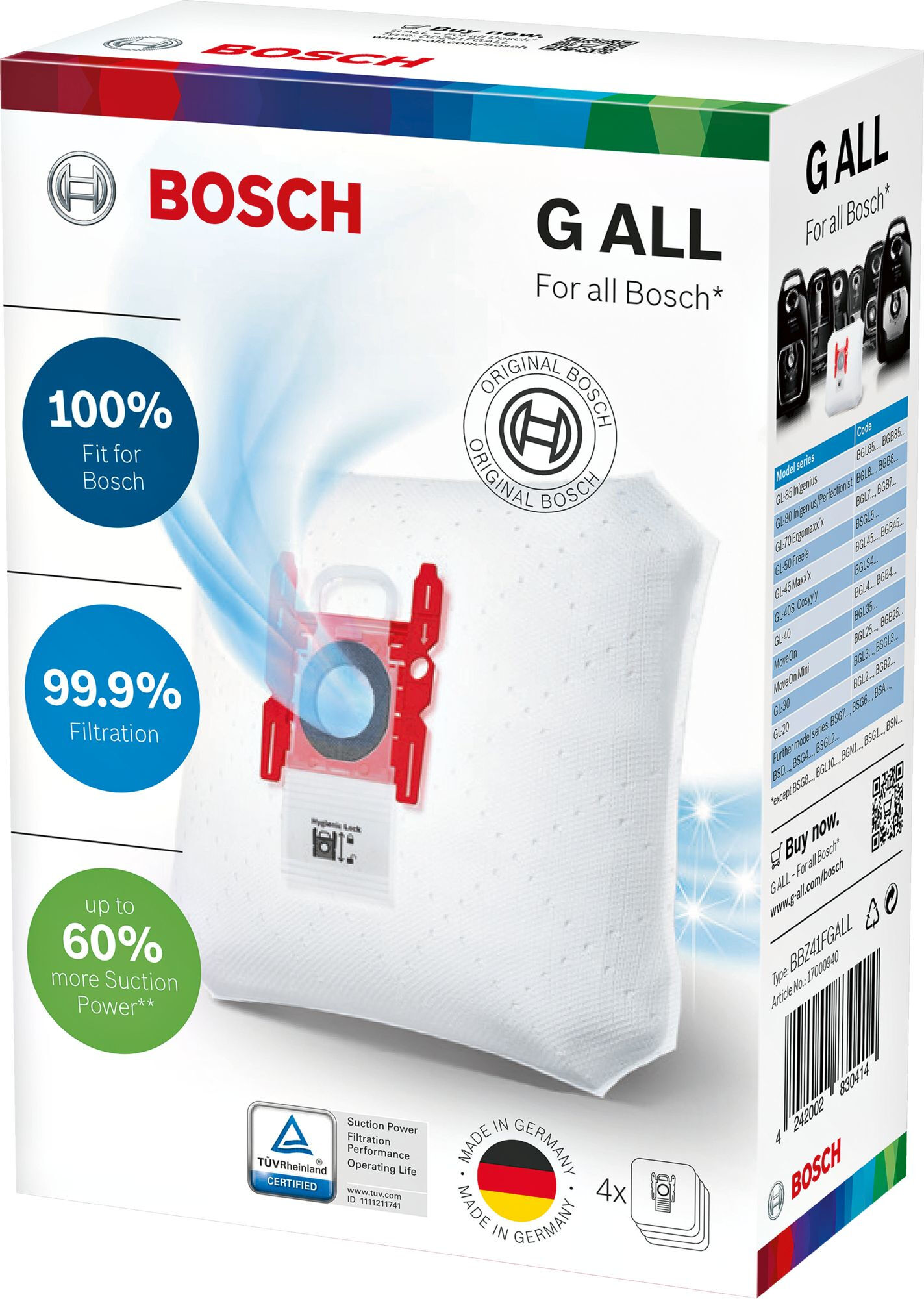 Bosch SACCHETTI POWERPROTECT DUSTBAG UNIVERS 4PZ BBZ41FGALL