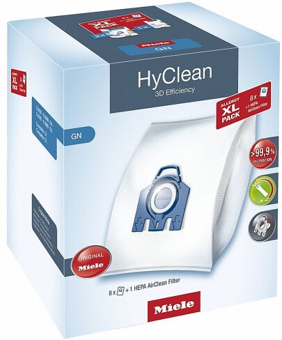 Miele GN HyClean 3D Efficiency Dustbag XL Pack - 8 Bags, 1 HEPA Filter, 2 Motor Filters