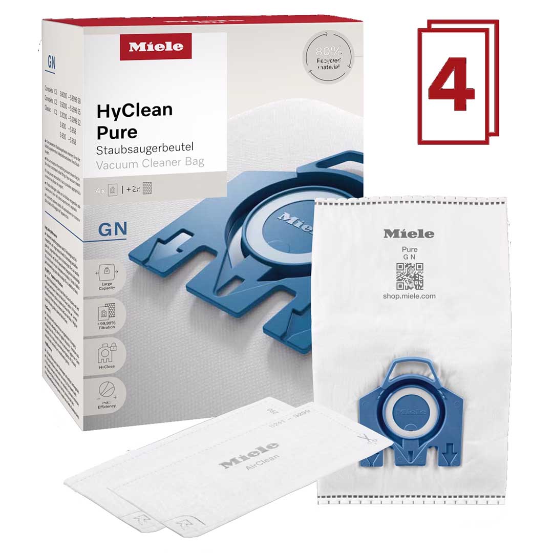 Miele GN HyClean Pure Vacuum Cleaner Bags - 4 Bags, 2 Filters