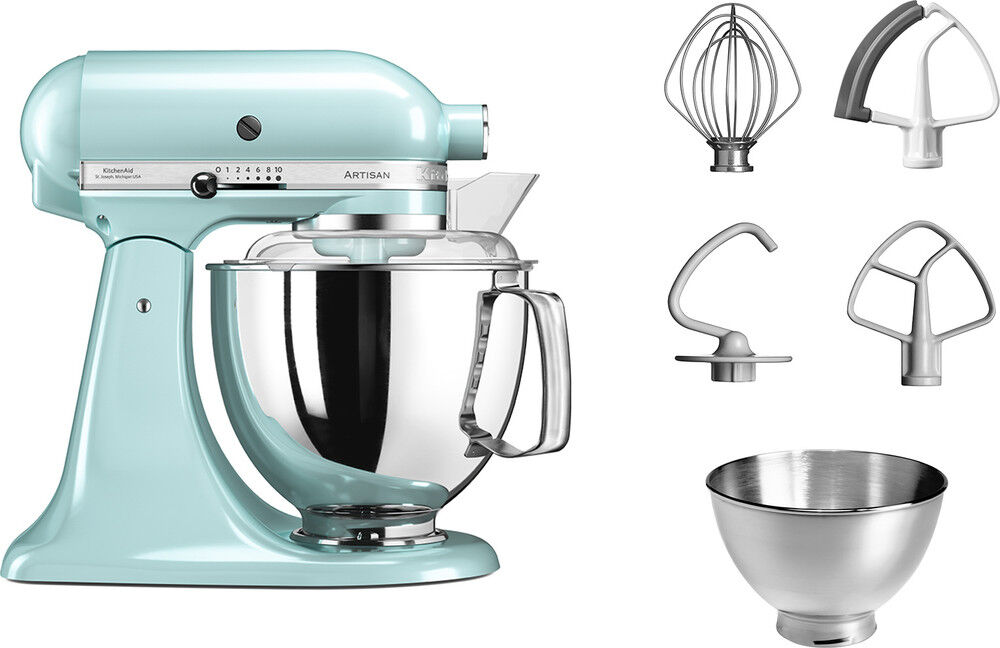 Notice d'utilisation, manuel d'utilisation et mode d'emploi KitchenAid Robot KitchenAid tête inclinable 4,8 Litres avec accessoires Artisan Bleu glacier - 5KSM175PSEIC   