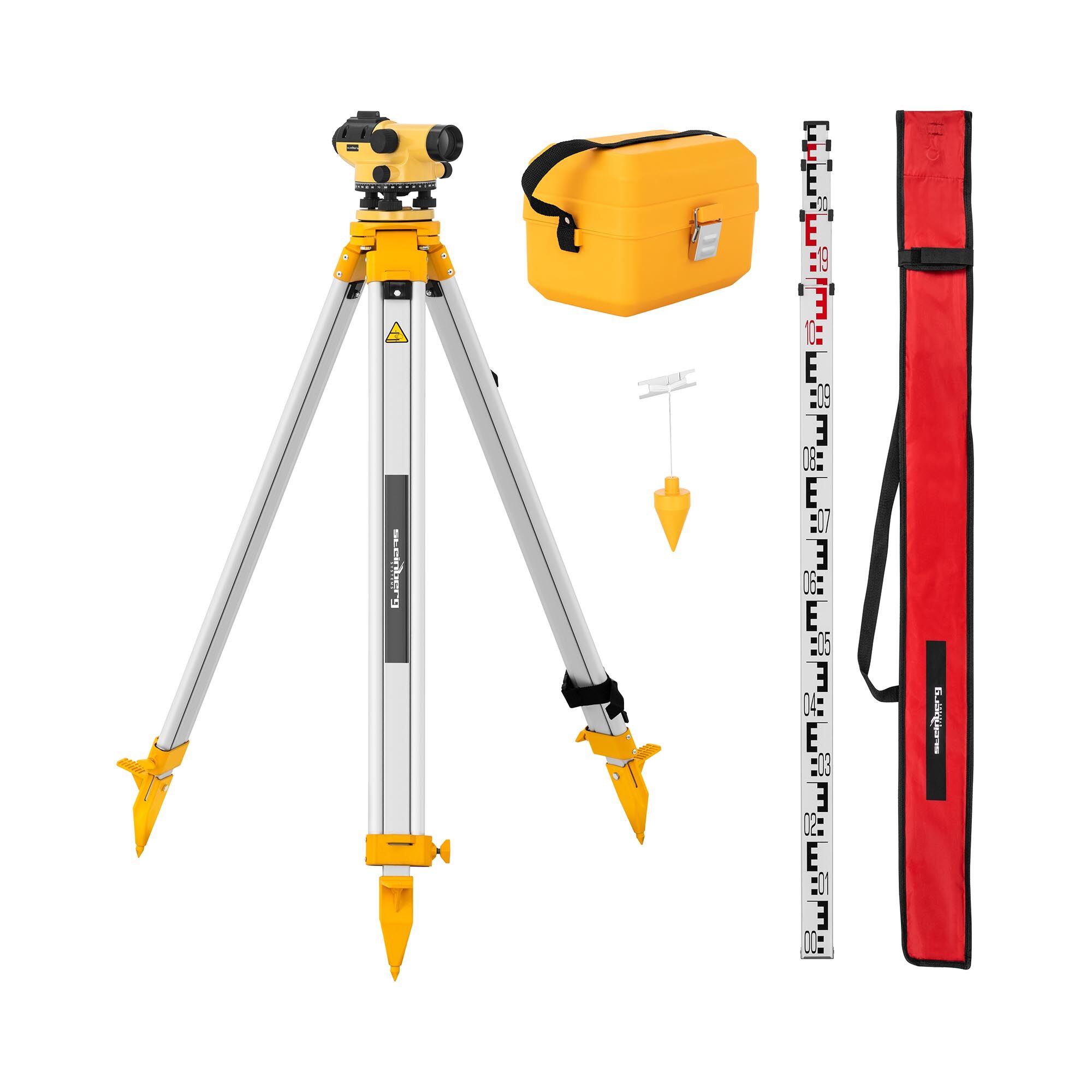 Notice d'utilisation, manuel d'utilisation et mode d'emploi Steinberg Systems Niveau de chantier avec trépied et mire - Grossissement 32x - Objectif 38 mm - Écart 1 mm - Compensateur à amortissement magnétique SBS-LIS-32/38   