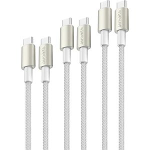 4smarts USB-C til USB-C PremiumCord 60W - 3x USB-C til USB-C Kabel m. USB-C Adapter & Forlænger - Hvid