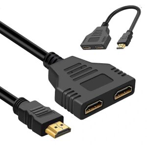 Splitter til dobbeltskærme, sort HDMI-dobbeltadapter, HDMI-splitter 1 i 2 ud, ideel til HDMI HD, LED, Lcd, Tv, Understøtter to tv på samme tid, S