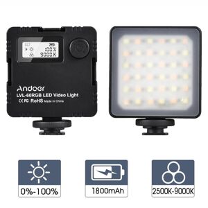 Andoer LVL-60RGB Mini lampe vidéo LED bicolore 2500K-9000K batterie Rechargeable intégrée à intensité variable - Publicité