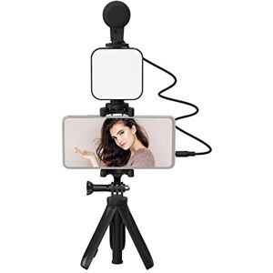 Andoer Kit de vlogging, kit vidéo pour smartphone, trépied avec microphone, lumière vidéo, clip, câble audio TRS 3,5 mm vers TRRS pour streaming en direct et enregistrement vidéo YouTube - Publicité