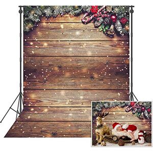 Avezano 5X7ft Flocon de Neige Paillettes noël Rustique Bois Mur Photographie Toile de Fond noël Plancher en Bois Fond pour noël fête d'anniversaire Enfants Portrait Photo Studio Stand Accessoires - Publicité