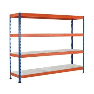 PROREGAL Weitspannregal mit Stahlpaneelen Z1   HxBxT 198,1x214,6x92,6cm   4 Ebenen   Fachlast 437kg   Blau/Orange/Verzinkt