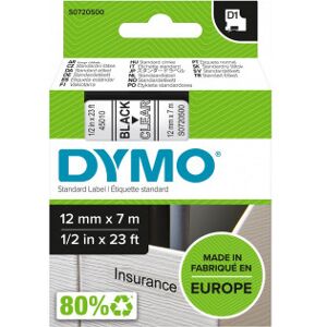 Dymo D1-Tejp 12 Mm X 7 M, Svart På Genomskinlig Botten