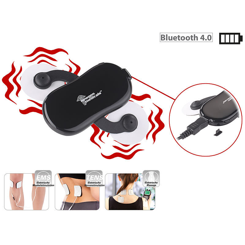 newgen medicals 2in1-Akku-Stimulator für EMS & Massage, Bluetooth, App-Steuerung