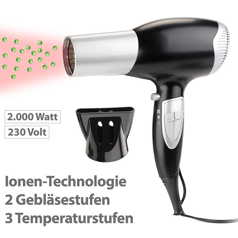 Sichler Beauty Ionen-Haartrockner mit 2 Gebläse- und 3 Temperatur-Stufen, 2.000 Watt