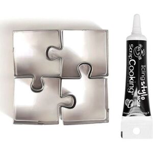 4 mini emporte-pieces inox Puzzle + Stylo de glacage noir Youdoit