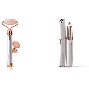 Finishing Touch Flawless Contour, Roller de Massage Visage en Quartz Rose Authentique, avec technologie micro-vibrations & Brows,Tondeuse de précision Sourcils Nouvelle Génération, Doux et Sans Danger - Publicité