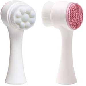 FRCOLOR Brosse visage avec poils doux pour le visage Brosse de massage manuel double face (Rose) - Publicité