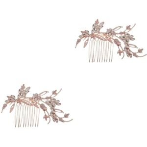 FRCOLOR Lot de 2 peignes pour cheveux pour demoiselle d'honneur, barrette à cheveux en or rose, pince à cheveux pour demoiselle d'honneur, postiche en cristal accessoires de soins capillaires, pince à - Publicité