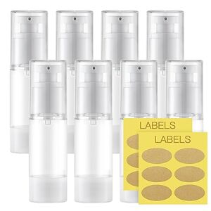 Toureal Airless Flacon Pompe Vide 30ml (8 Pièces) Mini Vacuum Contenant Cosmetique, Petit Bouteille Plastique Avion, Distributeur Gel de Voyage (Transparent) - Publicité