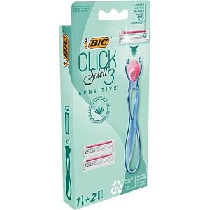 BIC Click 3 Soleil Sensitive Rasoirs Rechargeables pour Femme (Tête Pivotante et 3 Lames Mobiles) Boîte de 1 Manche + 2 Recharges - Publicité