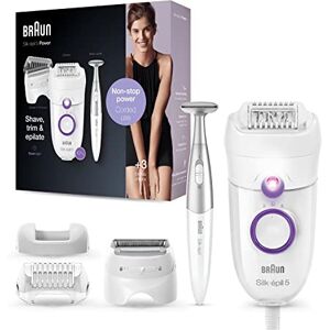 Braun Silk-Épil 5 Power Épilateur Électrique Femme, Blanc/Violet, Pour Débutantes Avec Fil Pour Une Puissance Non-Stop, Tête De Rasage, Tondeuse Et Bikini Styler, 5-825 - Publicité