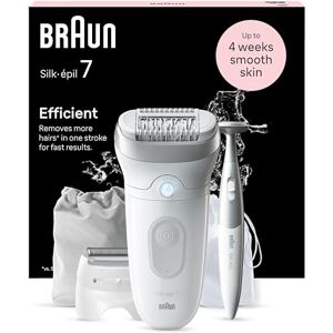 Braun Silk-épil 7, Épilateur Avec Tête Large Pour Épilation Facile, Étanche, Peau Douce Longue Durée, Avec Tête De Rasoir Pour Femmes Et Sabot Tondeuse, Tondeuse Pour Le Maillot, 7-241, Blanc/Argent - Publicité