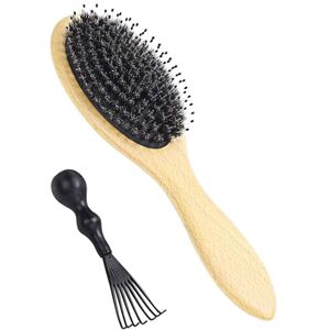 AISEELY Brosse à Cheveux, Brosse Poils Sanglier pour Femme, Homme et Enfant, Brosse Démêlante Cheveux pour Massage Coussinet Lissant pour Tous Types de Cheveux, avec Nettoyant Brosse - Publicité