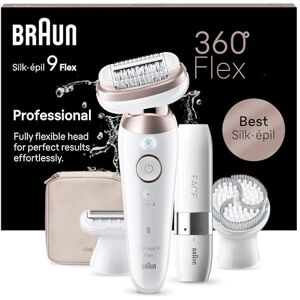 Braun Silk-épil 9 Flex, Épilateur Avec Tête Flexible À 360°, Épilation Facile, Étanche, Avec Tête De Rasoir Pour Femmes, Sabot Tondeuse Et Brosse Exfoliante, Mini-Rasoir Visage, 9-360 3D, Blanc/Rose - Publicité