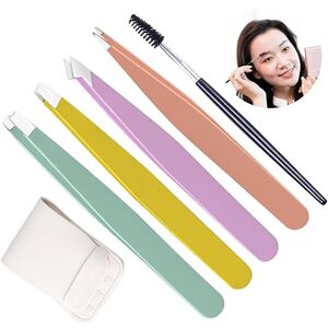 Jiakalamo 5 Pièces Pince à épiler Kit, Epilation Poil Incarné, Pincettes à Sourcils Ensemble De Précision Avec Brosse Pince a Epiler Professionnelle(Noir+Argent) - Publicité