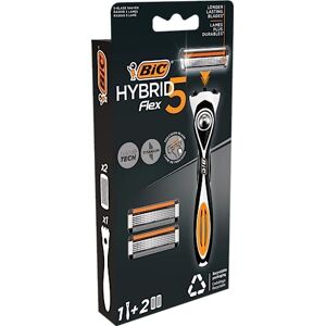 BIC Hybrid 5 Flex Rasoir Rechargeabe pour Homme (Tête Pivotante et 5 Lames Mobiles) Boîte de 1 Manche et 2 Recharges - Publicité