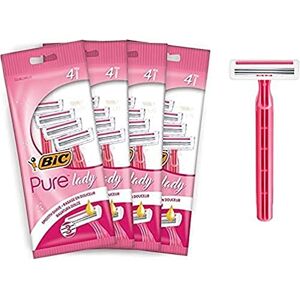 BIC Pure Lady Pink Rasoirs jetables femme à 3 lames de qualité en acier inoxydable et bande lubrifiante enrichie en beurre de karité pour une glisse parfaite Lot de 4 Pochettes de 4 - Publicité