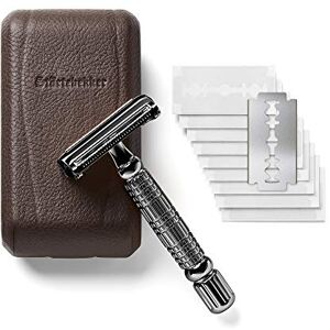 Störtebekker Shaving Accessories Störtebekker Rasoir de sûreté homme, étui cuir fait main Set rasage, avec 10 lames de rasoir Étui voyage et miroir intégré Rasoir homme manuel Rasoir homme (Noir Café) - Publicité