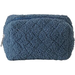 ALINUOYQ Sac de maquillage matelassé en fourrure grande coquette esthétique jolie couleur unie trousse de toilette pour femmes, bleu, Décontracté - Publicité