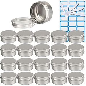 ZEOABSY 20 Pièces 80ml Pots en Aluminium Vide Rond Argent Petit Cosmétiques Pot Conteneurs for Fait Main Bougies Crème Baume Voyage, 5x Spatule, 1x Étiquettes - Publicité