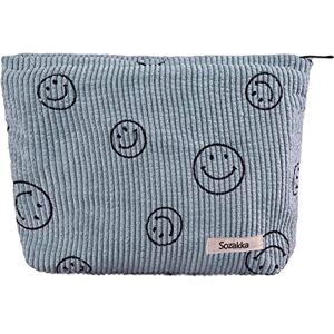 HIMS Trousse de maquillage en velours côtelé avec motif visage souriant mignon pour sac à main, trousse de maquillage esthétique avec fermeture éclair pour femmes et filles, A-4., Mode - Publicité