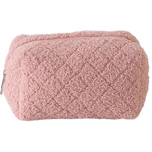 ALINUOYQ Sac de maquillage matelassé en fourrure grande coquette esthétique jolie couleur unie trousse de toilette pour femmes, rose, Décontracté - Publicité