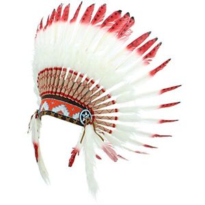Gringo Coiffe de chef amérindien avec plumes blanches à pointes rouges et points noirs - Publicité