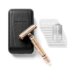 Störtebekker Shaving Accessories Störtebekker Rasoir de sûreté homme, étui cuir fait main Set rasage, avec 10 lames de rasoir Étui voyage et miroir intégré Rasoir homme manuel Rasoir homme (Or Rosée Noir) - Publicité